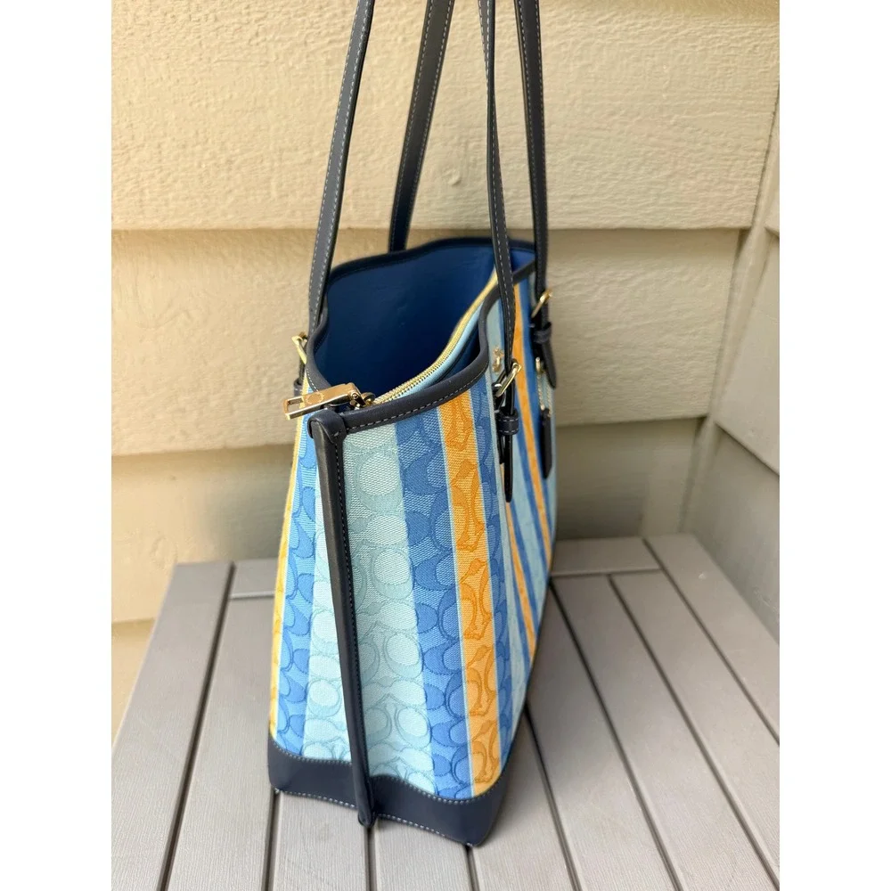 Coach Mollie Tote 25 Signature Canvas Varsity Stripe C4088 - BD